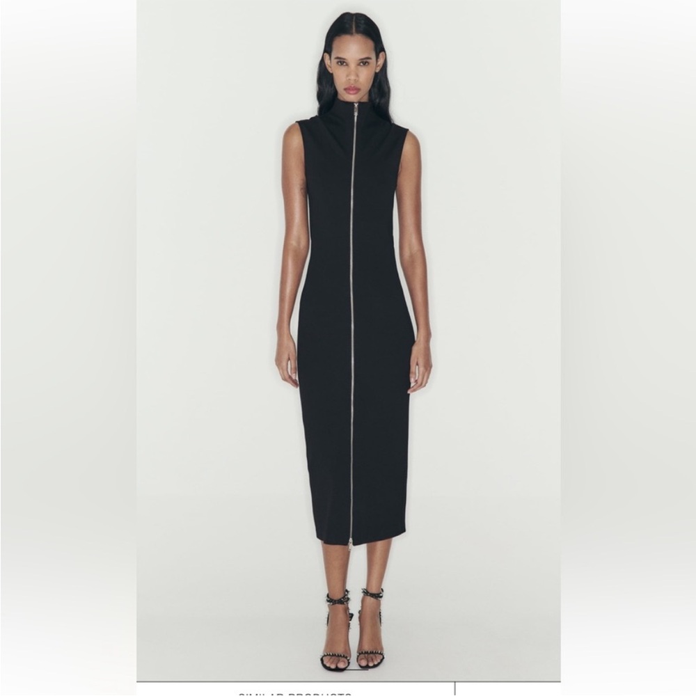 Zara Black Sexy Zipper Front Midi Dress Small